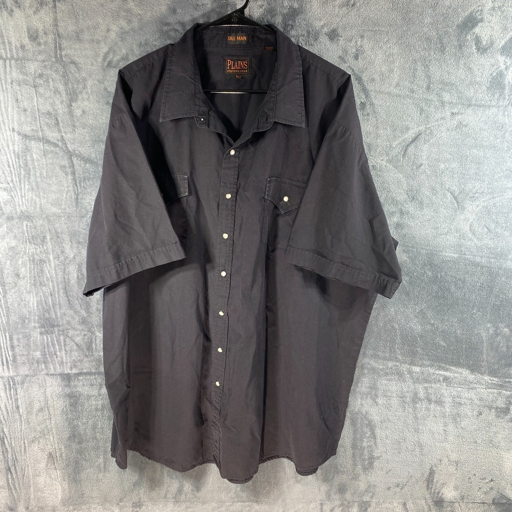 Plains Western Wear Shirt Men 3XLT Tall Pearl Snap Black Short Sleeve Cowboy